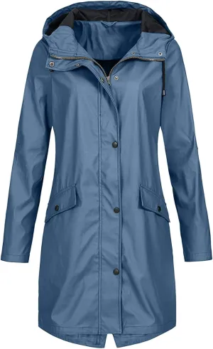 Womens Rain Jacket Solid Hooded Jacket Windproof Outdoor Coat Plus Women's Coat Water resistant Softshell Raincoat