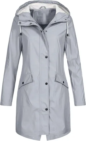 Womens Rain Jacket Solid Hooded Jacket Windproof Outdoor Coat Plus Women's Coat Water resistant Softshell Raincoat