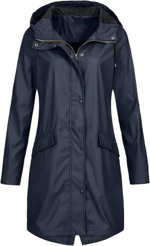 Womens Rain Jacket Solid Hooded Jacket Windproof Outdoor Coat Plus Women's Coat Water resistant Softshell Raincoat