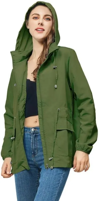 Women's Rain Jacket Waterproof with Hood Lightweight Packable Raincoat for Hiking Travel Outdoor Windbreaker with Pockets