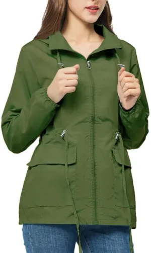 Women's Rain Jacket Waterproof with Hood Lightweight Packable Raincoat for Hiking Travel Outdoor Windbreaker with Pockets