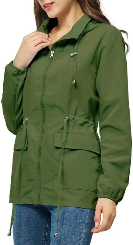 Women's Rain Jacket Waterproof with Hood Lightweight Packable Raincoat for Hiking Travel Outdoor Windbreaker with Pockets