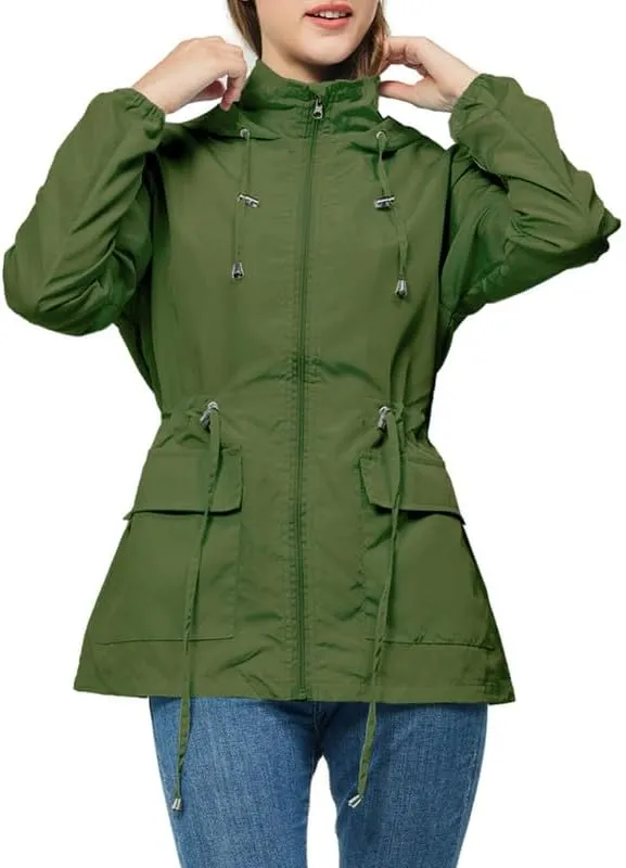 Women's Rain Jacket Waterproof with Hood Lightweight Packable Raincoat for Hiking Travel Outdoor Windbreaker with Pockets