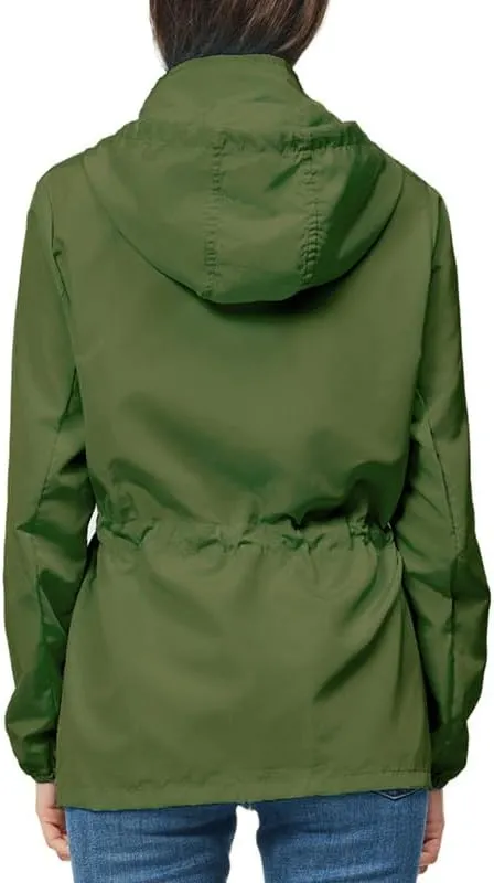 Women's Rain Jacket Waterproof with Hood Lightweight Packable Raincoat for Hiking Travel Outdoor Windbreaker with Pockets