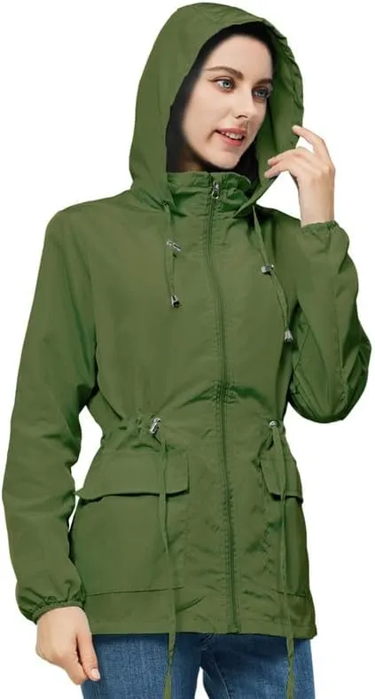 Women's Rain Jacket Waterproof with Hood Lightweight Packable Raincoat for Hiking Travel Outdoor Windbreaker with Pockets