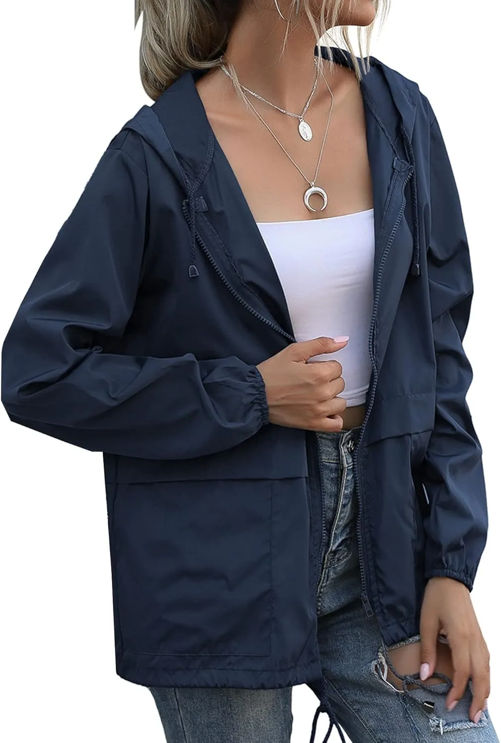 Women's Raincoats Lightweight Waterproof Windproof Adjustable Windbreaker Rain Jackets Hooded with Pockets S-XXL