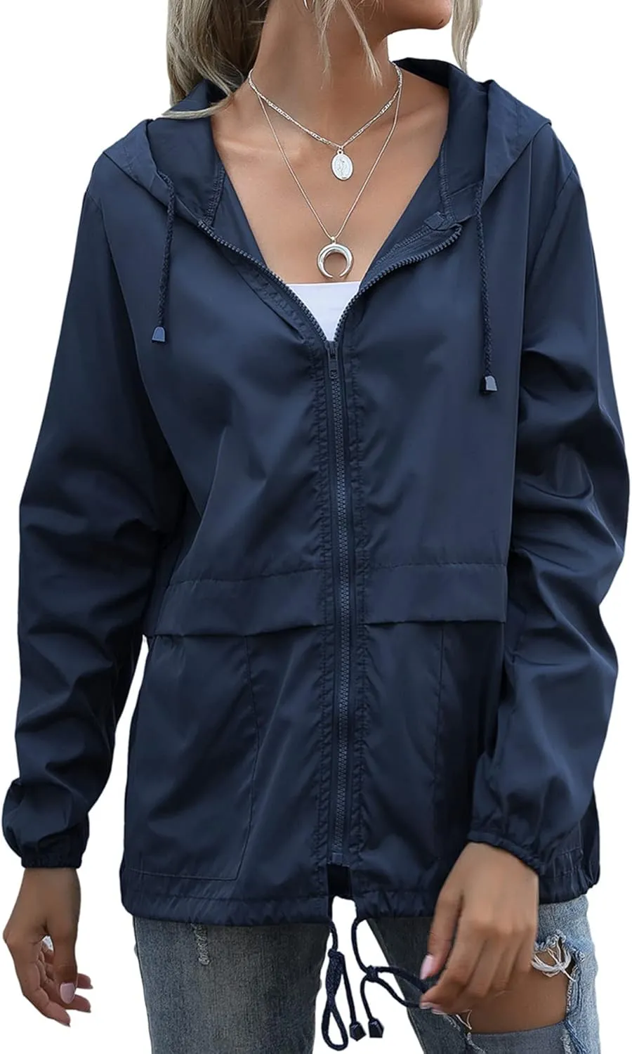 Women's Raincoats Lightweight Waterproof Windproof Adjustable Windbreaker Rain Jackets Hooded with Pockets S-XXL