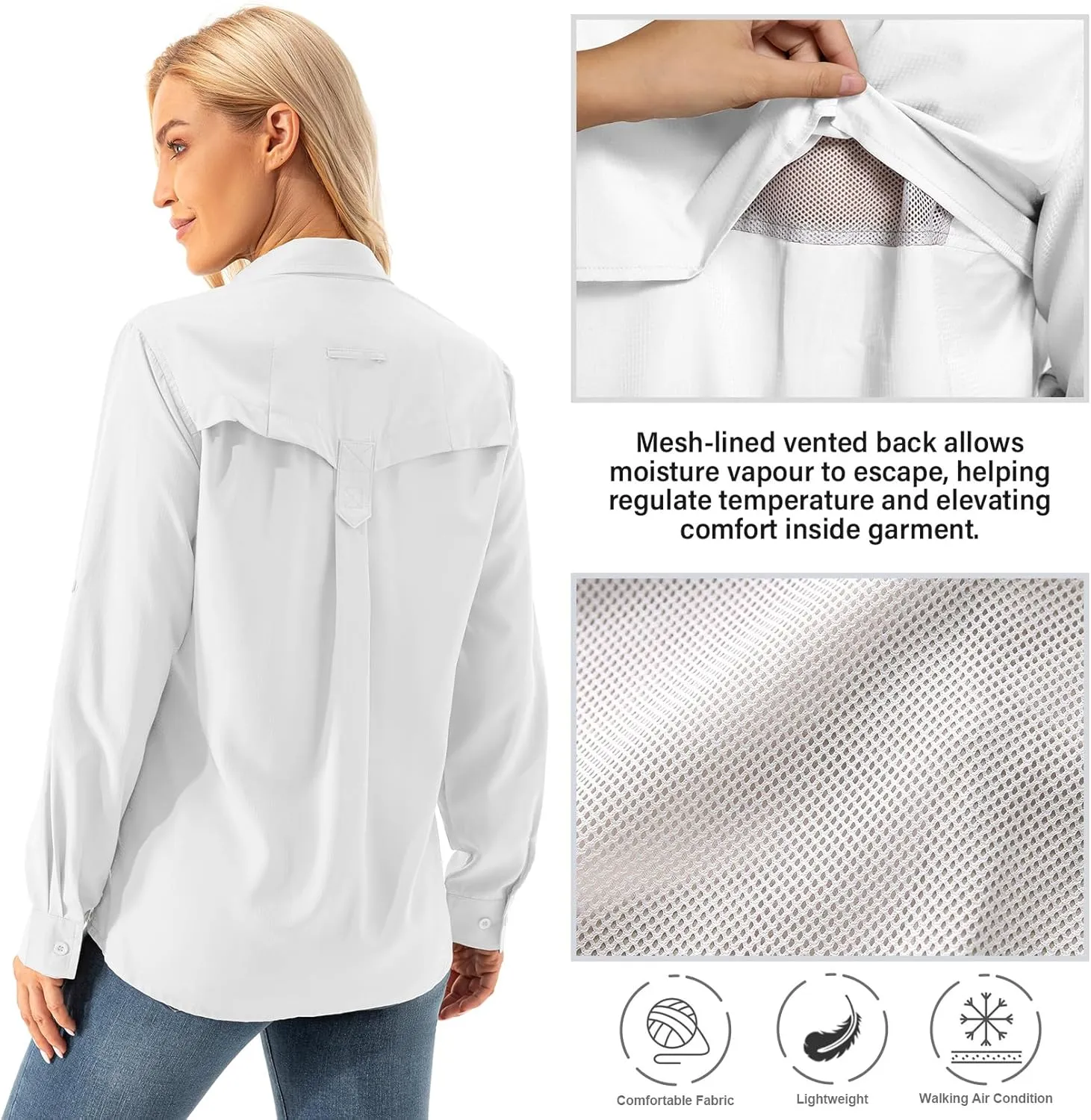 Womens Safari Sun Shirts UPF 50  UV Sun Protection Long Sleeve Outdoor Quick Dry Fishing Hiking Gardening Shirts