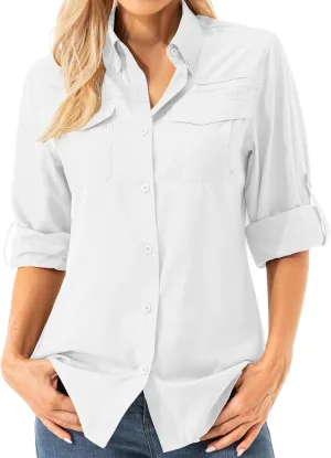 Womens Safari Sun Shirts UPF 50  UV Sun Protection Long Sleeve Outdoor Quick Dry Fishing Hiking Gardening Shirts