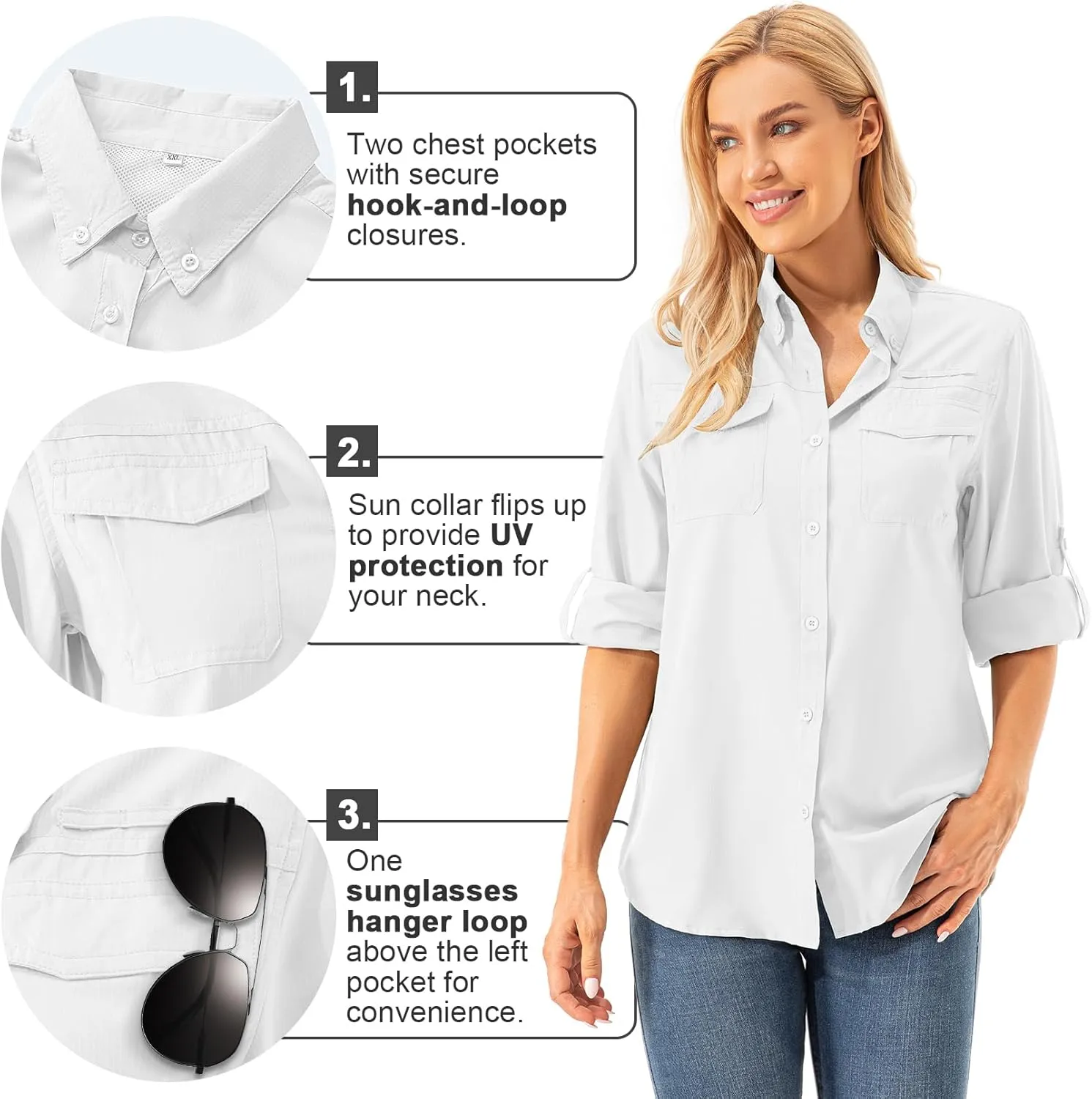 Womens Safari Sun Shirts UPF 50  UV Sun Protection Long Sleeve Outdoor Quick Dry Fishing Hiking Gardening Shirts