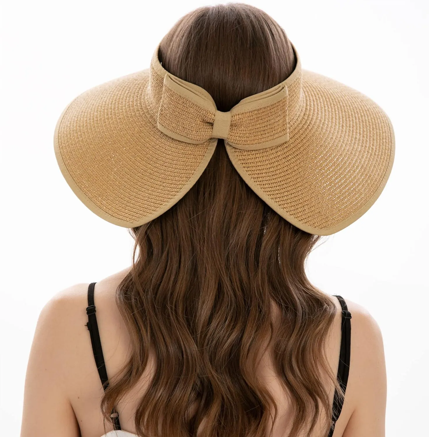 Womens Sun Hat Wide Brim Hats for Women Straw Sun Visors Roll Up Ponytail Beach Hats for Women