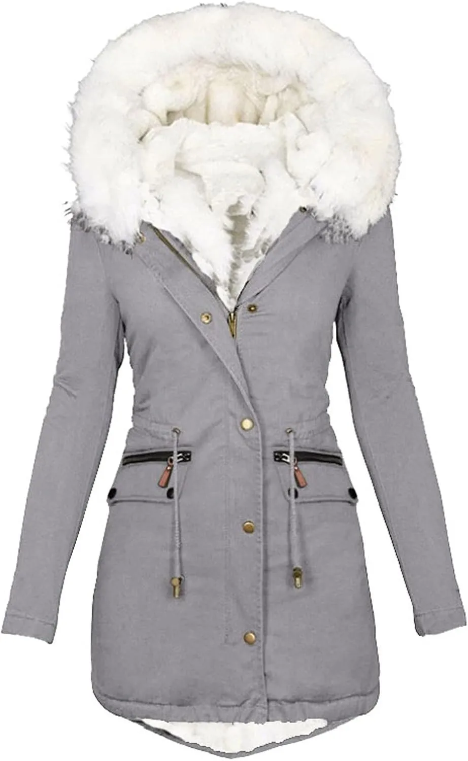 Women's Warm Winter Coat Snow Ski Jacket Fleece Lined Military Jacket Women Faux Fur Hooded Coat Puffer Down Jacket
