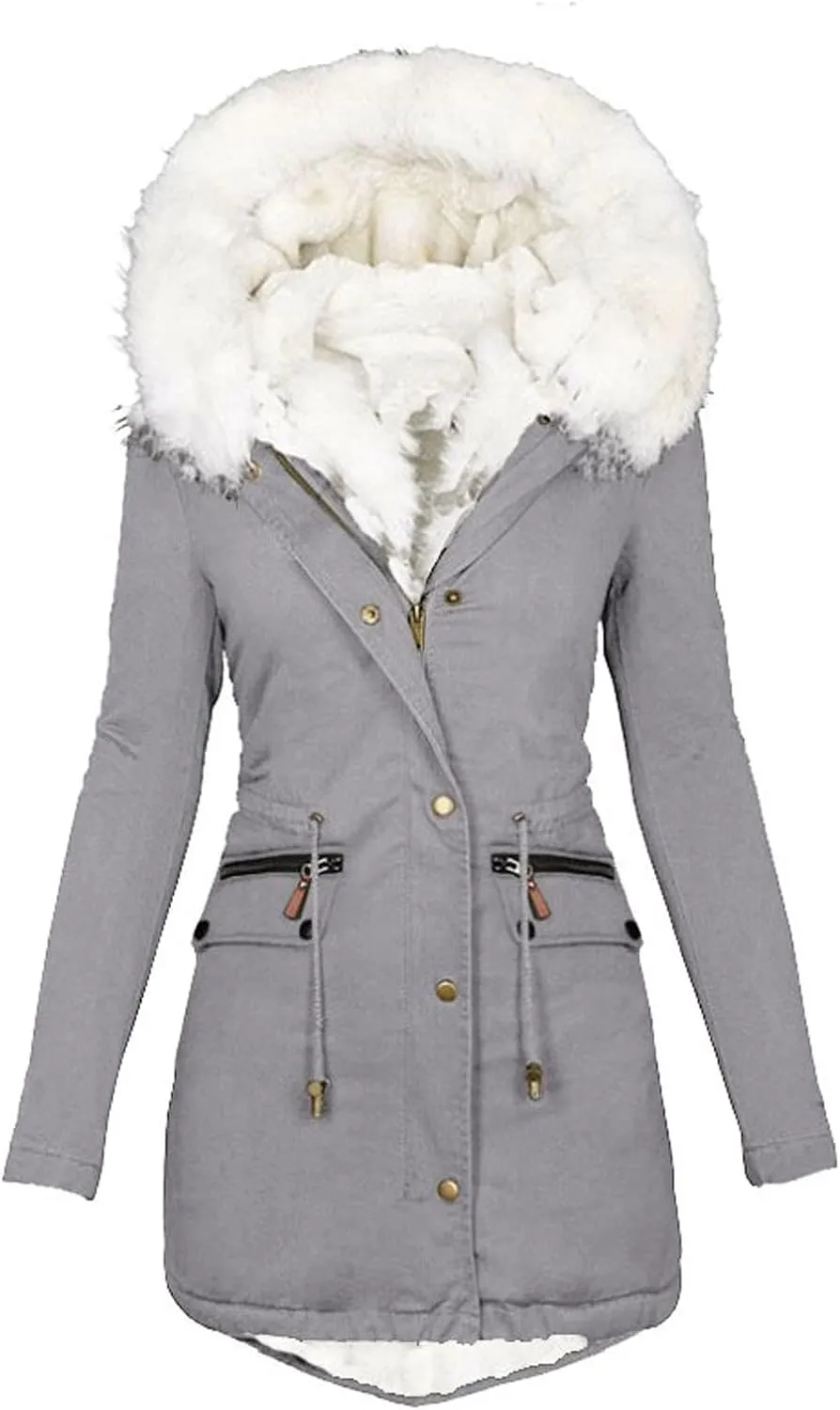 Women's Warm Winter Coat Snow Ski Jacket Fleece Lined Military Jacket Women Faux Fur Hooded Coat Puffer Down Jacket