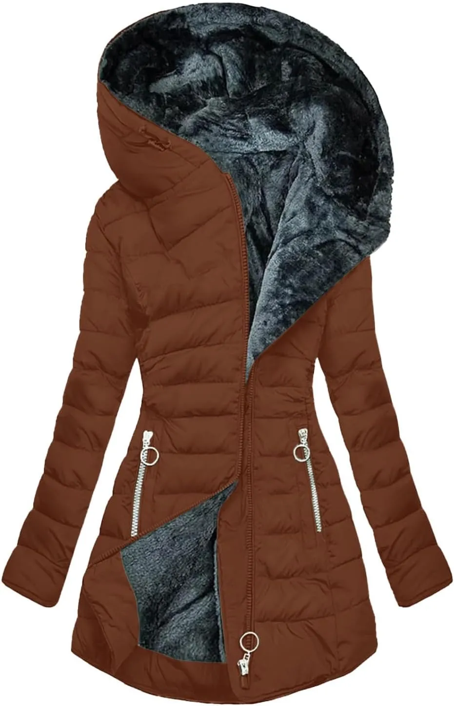 Women's Warm Winter Coat Snow Ski Jacket Fleece Lined Military Jacket Women Faux Fur Hooded Coat Puffer Down Jacket