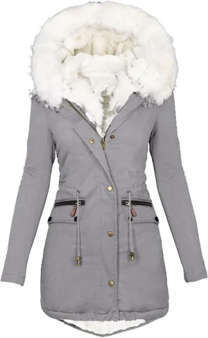 Women's Warm Winter Coat Snow Ski Jacket Fleece Lined Military Jacket Women Faux Fur Hooded Coat Puffer Down Jacket