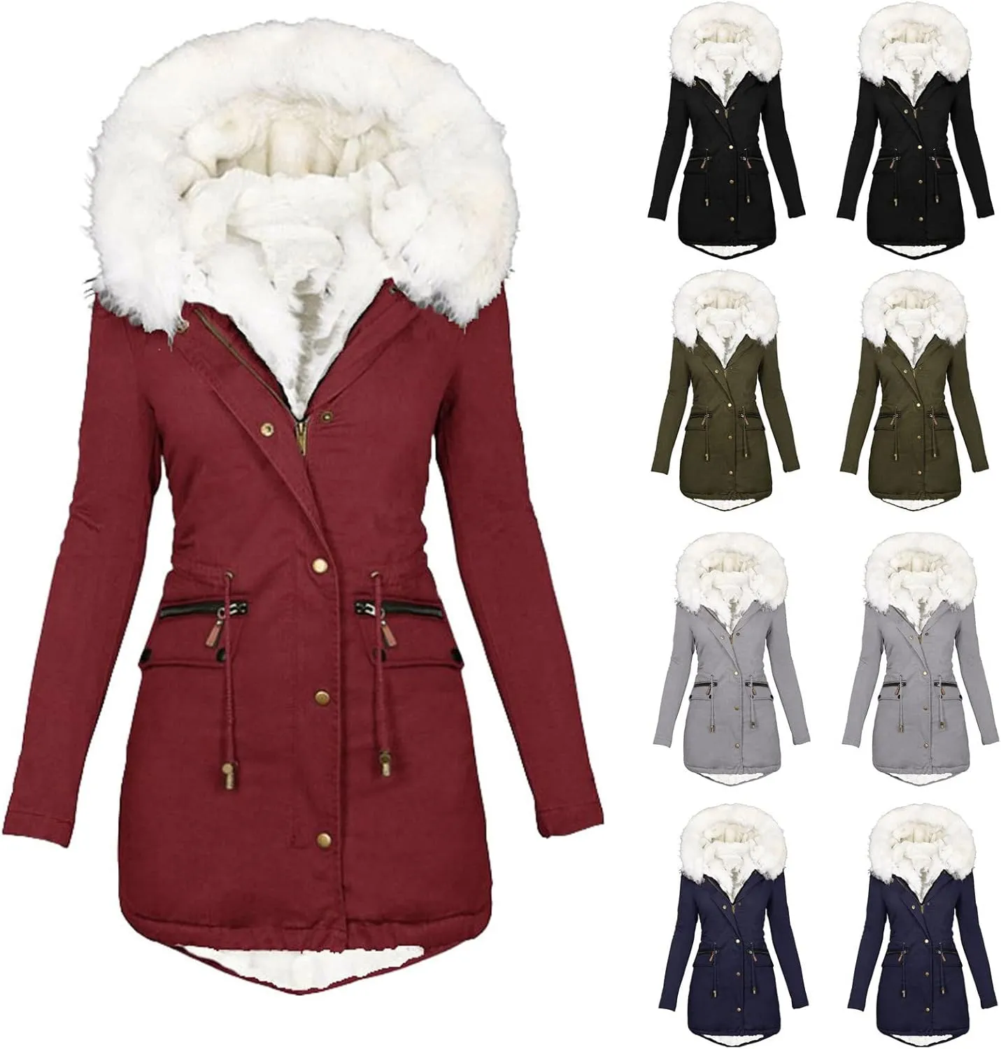 Women's Warm Winter Coat Snow Ski Jacket Fleece Lined Military Jacket Women Faux Fur Hooded Coat Puffer Down Jacket