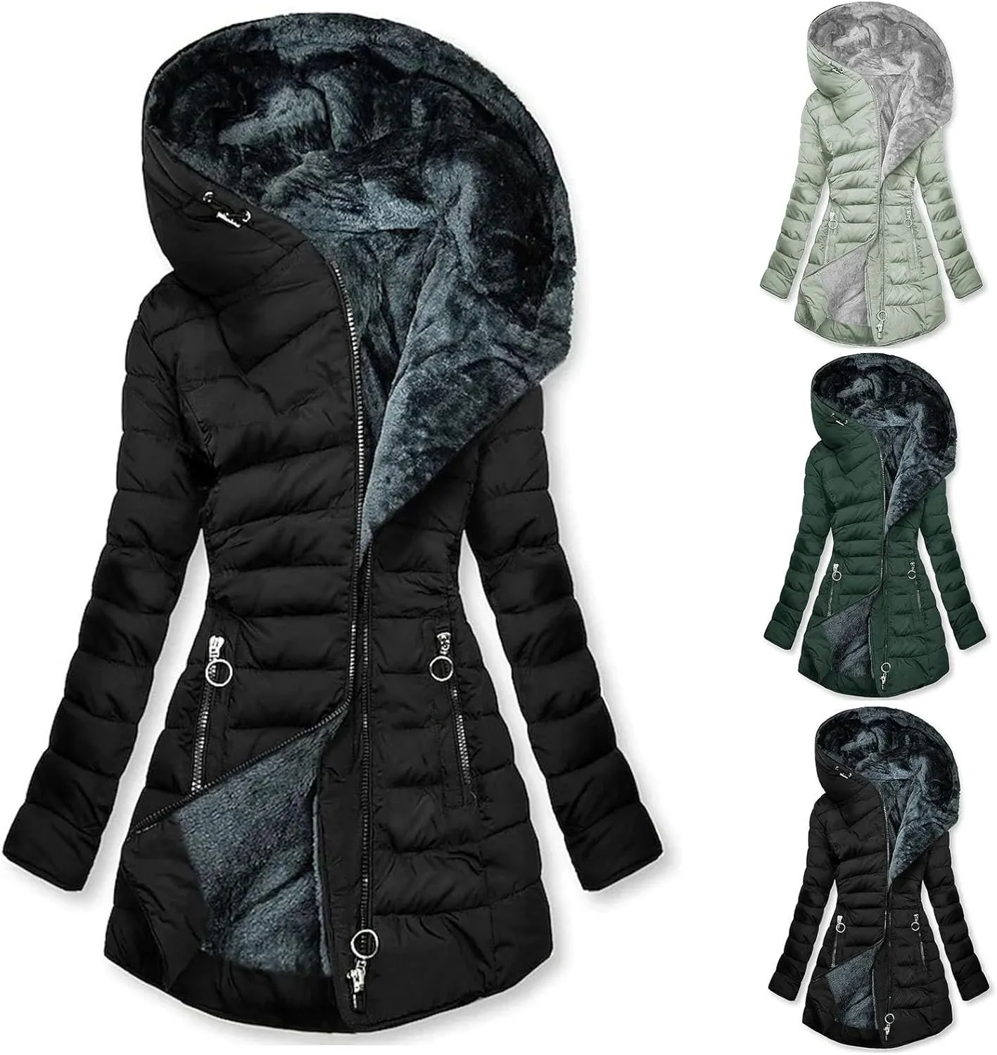 Women's Warm Winter Jackets Fleece Lined Parka Coat Thermal Hooded Jacket Outdoor Outerwear Ski Snow Jacket Plus Size