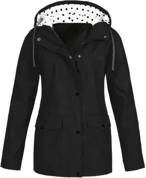 Womens Waterproof Rain Jacket Hooded Solid Women Coat Rain Raincoat Women's Coat for Hiking Travel Outdoor