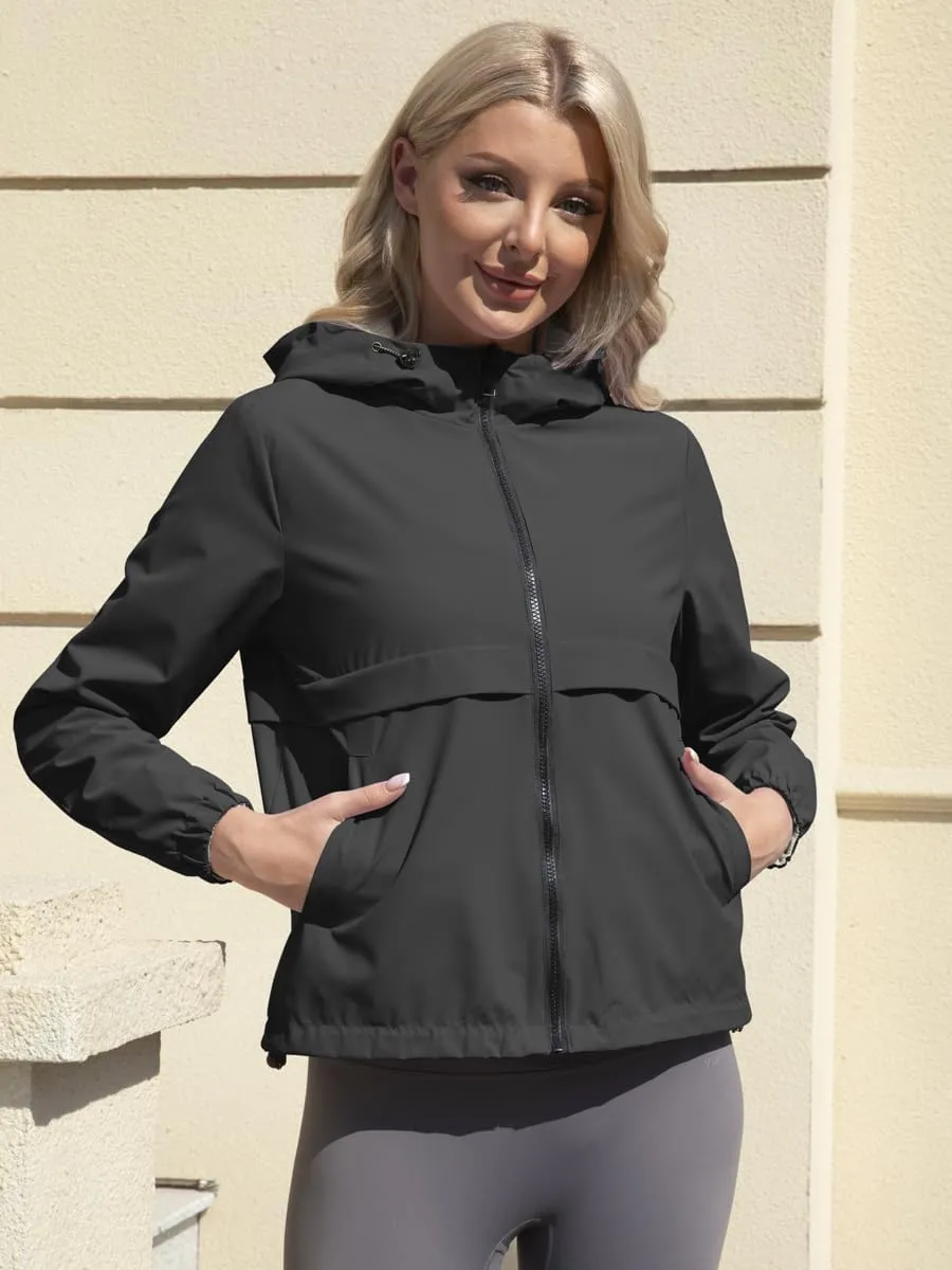 Womens Waterproof Reversible Rain Jacket Lightweight Raincoat Packable Hooded Outdoor Windbreaker Jacket