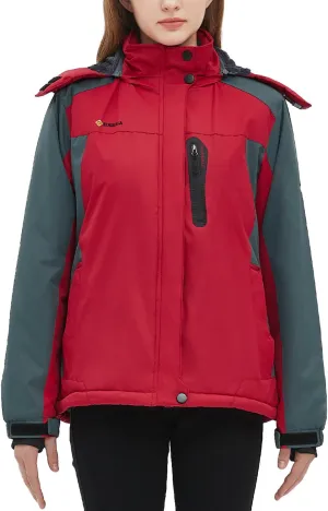Women‘s Waterproof Winter Jacket Skiing Warm Fleece Snow Coat Hooded Windproof Raincoat S-3XL