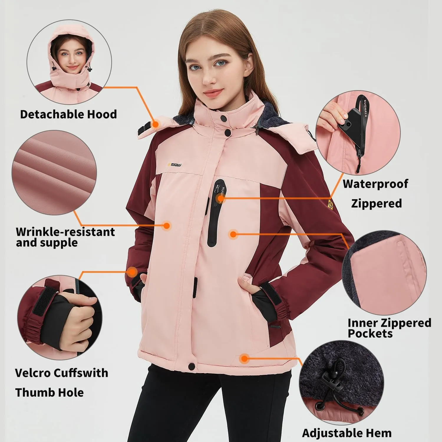 Women‘s Waterproof Winter Jacket Skiing Warm Fleece Snow Coat Hooded Windproof Raincoat S-3XL