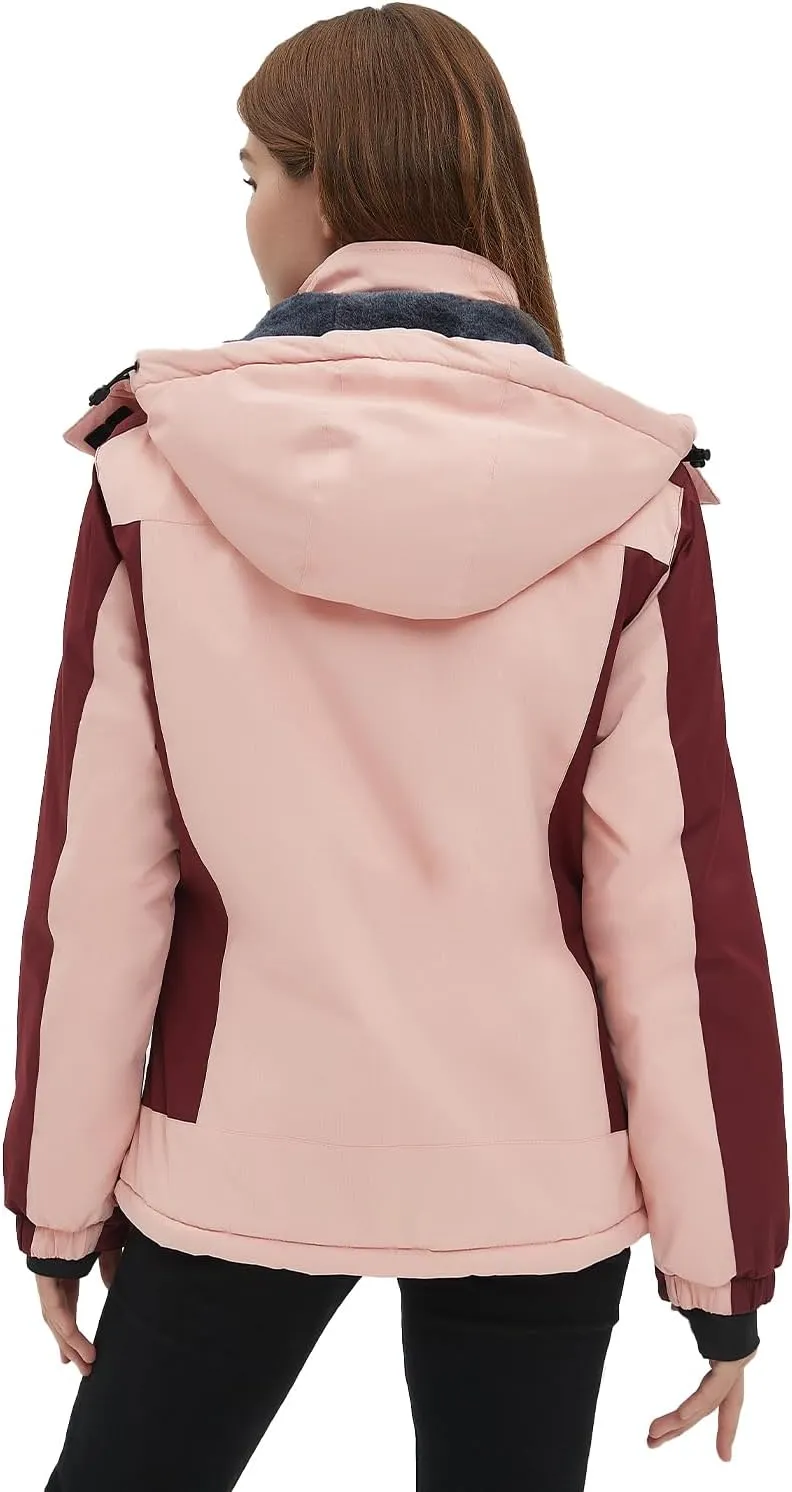 Women‘s Waterproof Winter Jacket Skiing Warm Fleece Snow Coat Hooded Windproof Raincoat S-3XL