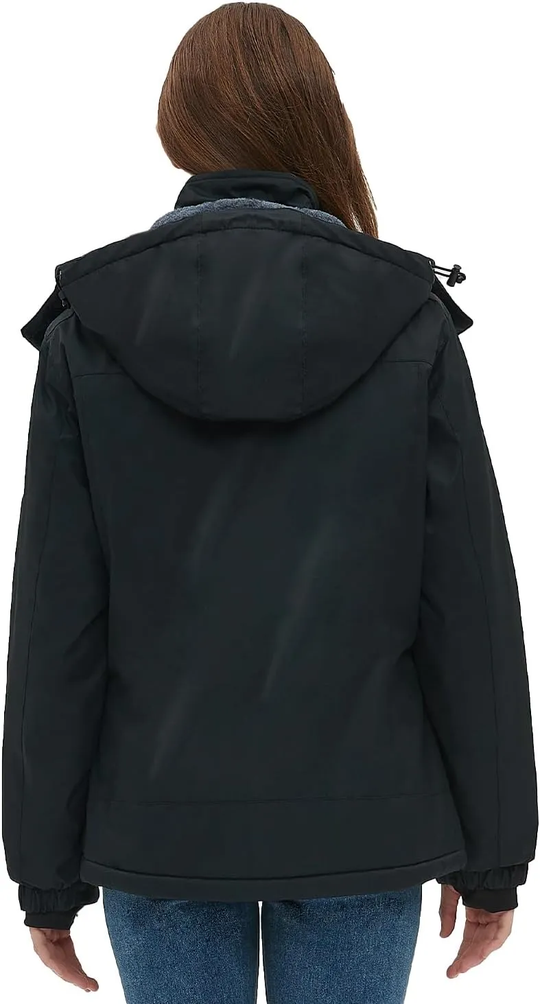 Women‘s Waterproof Winter Jacket Skiing Warm Fleece Snow Coat Hooded Windproof Raincoat S-3XL