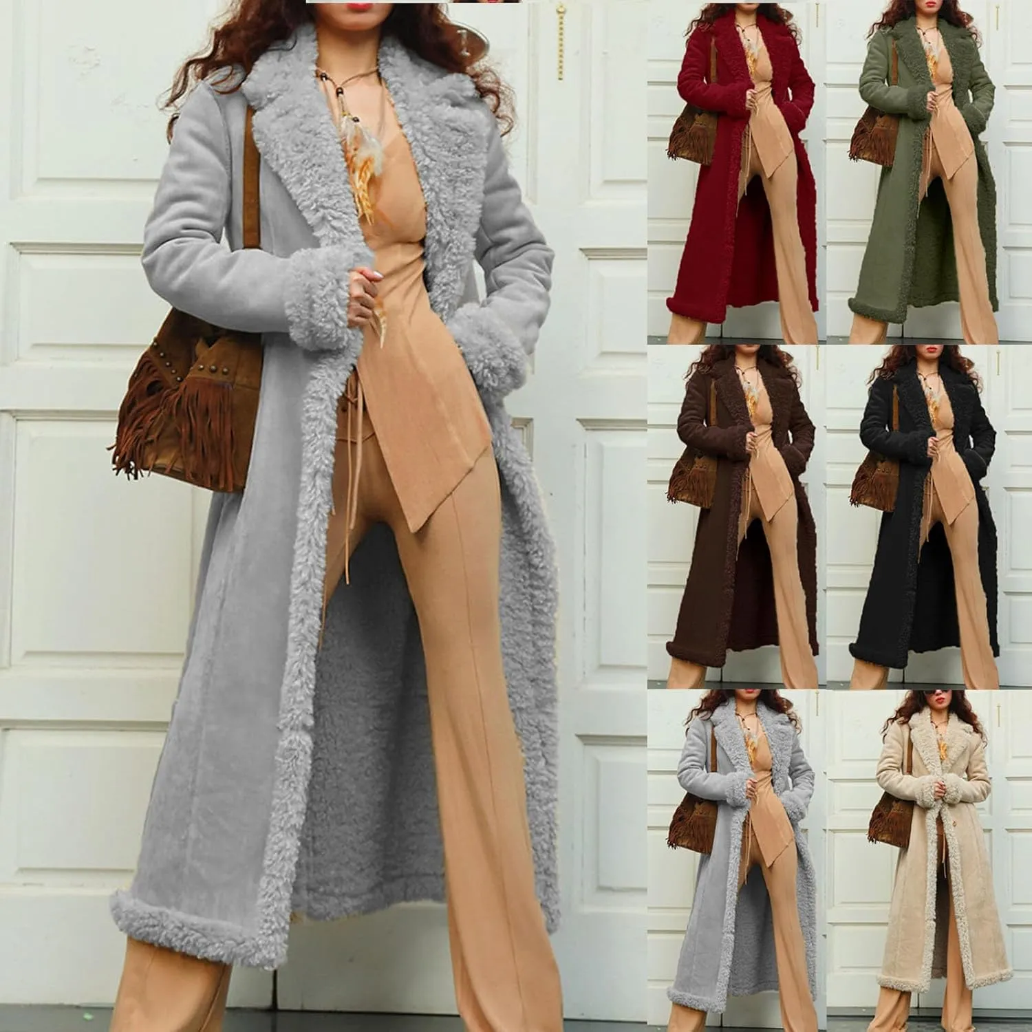 Women's Winter Long Jacket Open Front Coat Cardigan Vintage Western Coats Faux Fur Trim Parka Outerwear with Pockets