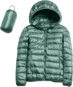 Women's Winter Zip Puffer Jacket Lightweight Packable Hooded Puffer Jacket Warm Down Coats Waterproof Ski Jackets