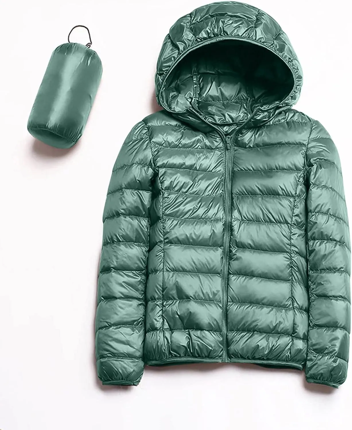 Women's Winter Zip Puffer Jacket Lightweight Packable Hooded Puffer Jacket Warm Down Coats Waterproof Ski Jackets