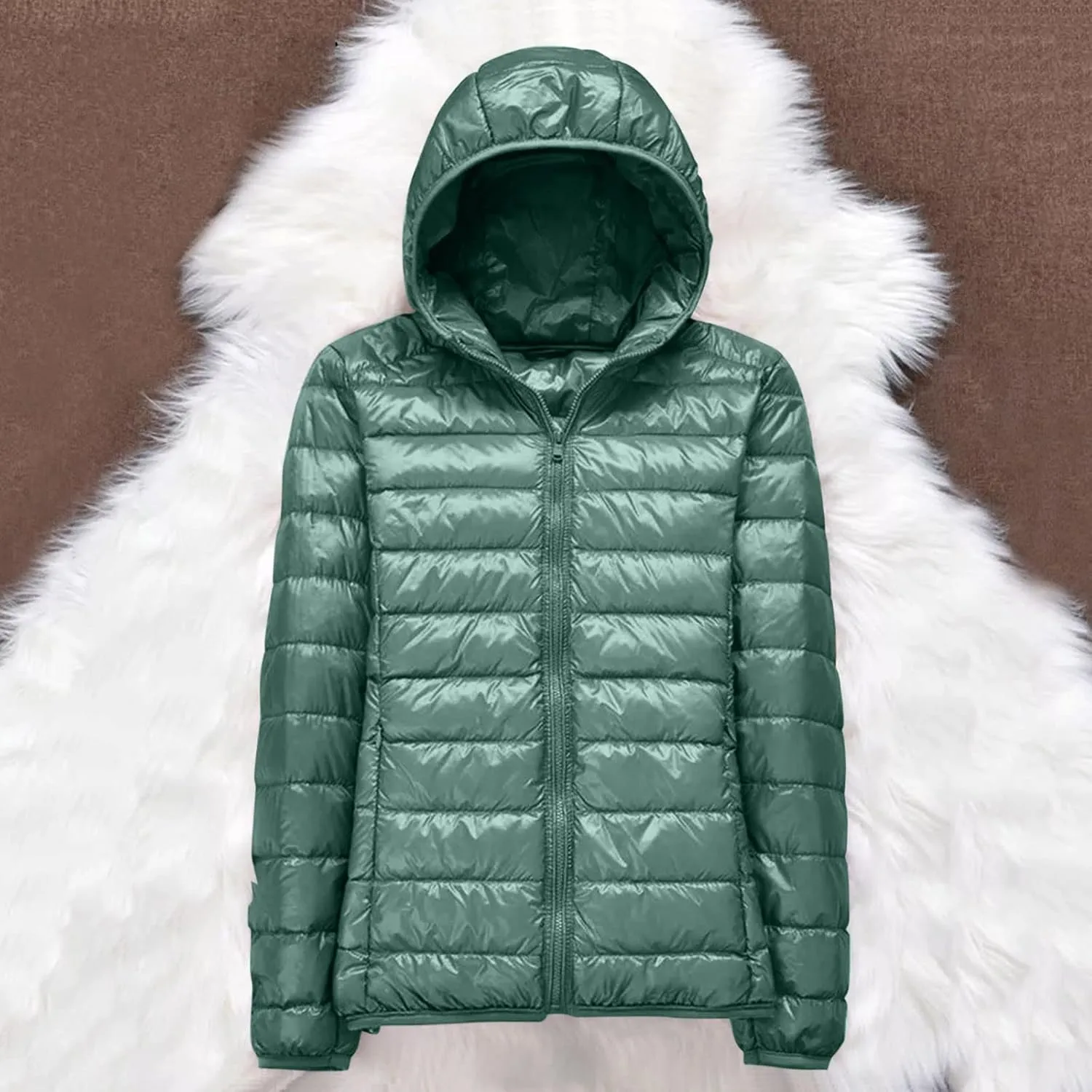 Women's Winter Zip Puffer Jacket Lightweight Packable Hooded Puffer Jacket Warm Down Coats Waterproof Ski Jackets