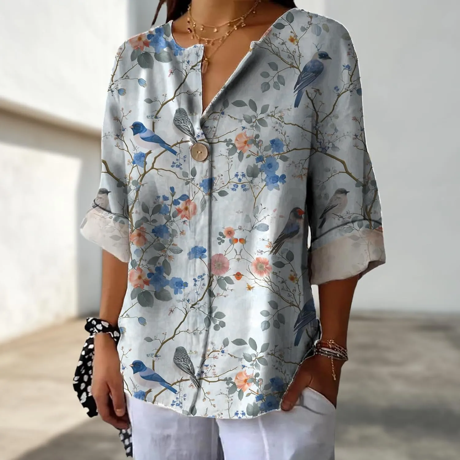 Workout Shirts for Women Loose Fit Floral Graphic Dry Fit V Neck Flowing Blouse Summer Ladies Casual Tops