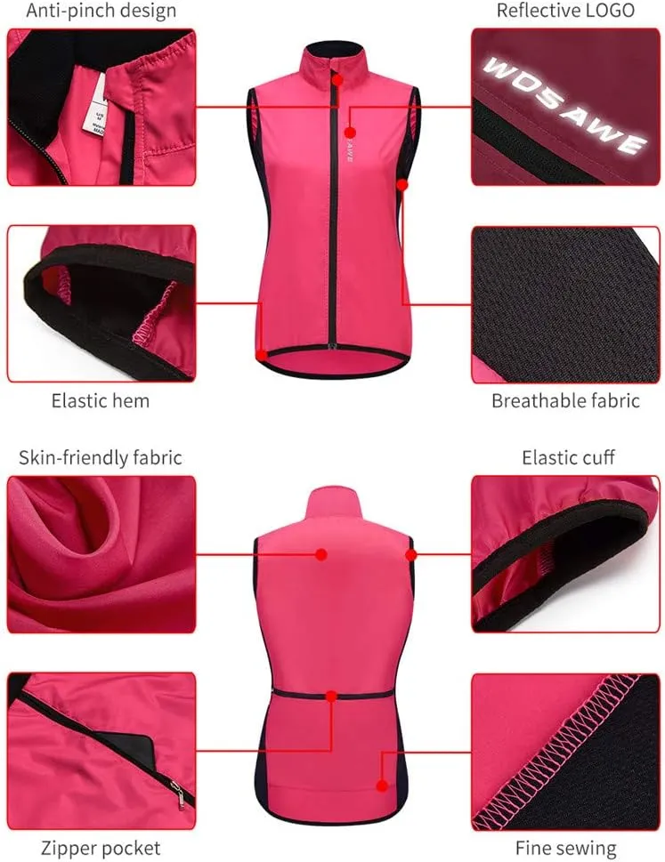 WOSAWE Women's Packable Cycling Jacket Water Resistance Running Hooded Windbreaker