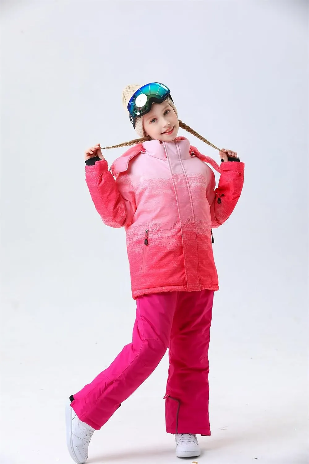 WOWULOVELY Girls Thicken Warm Snowsuit Hooded Ski Jacket Pants 2 Pcs Set Skiing Jacket with Pants