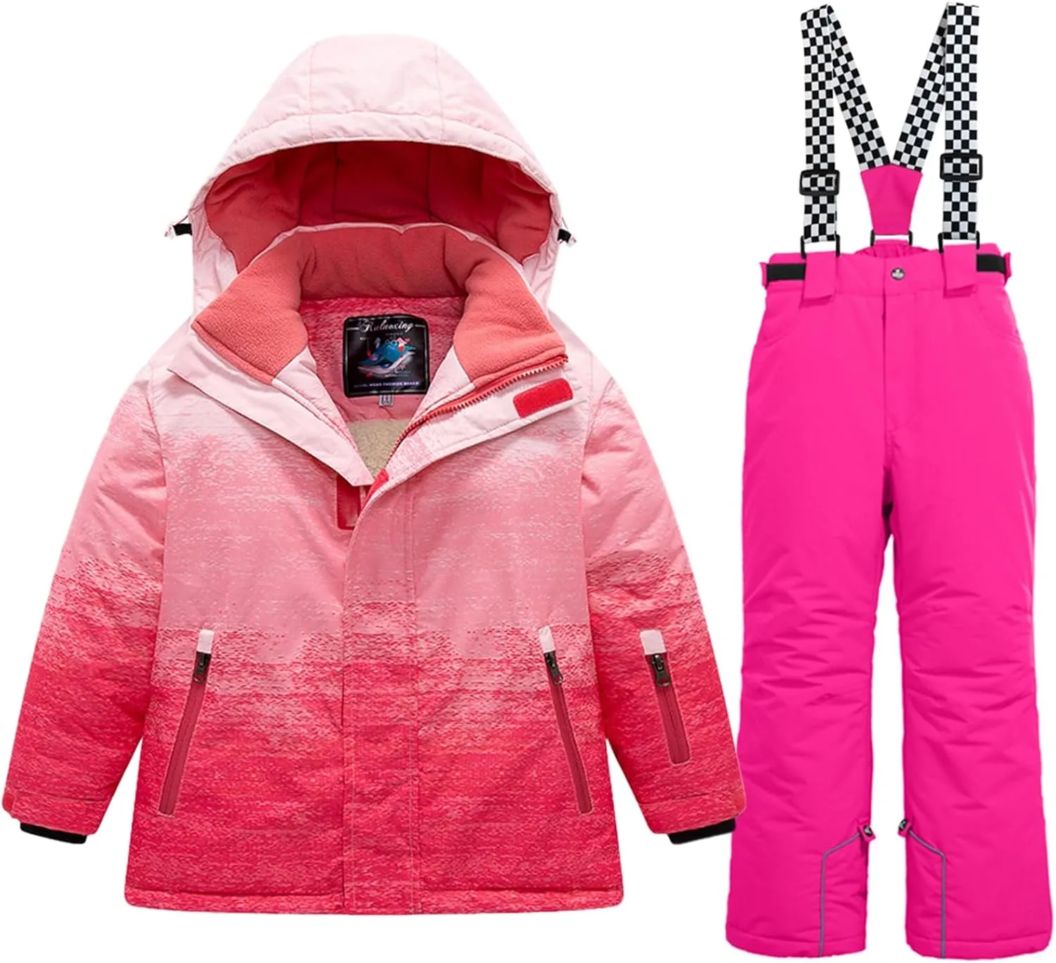 WOWULOVELY Girls Thicken Warm Snowsuit Hooded Ski Jacket Pants 2 Pcs Set Skiing Jacket with Pants