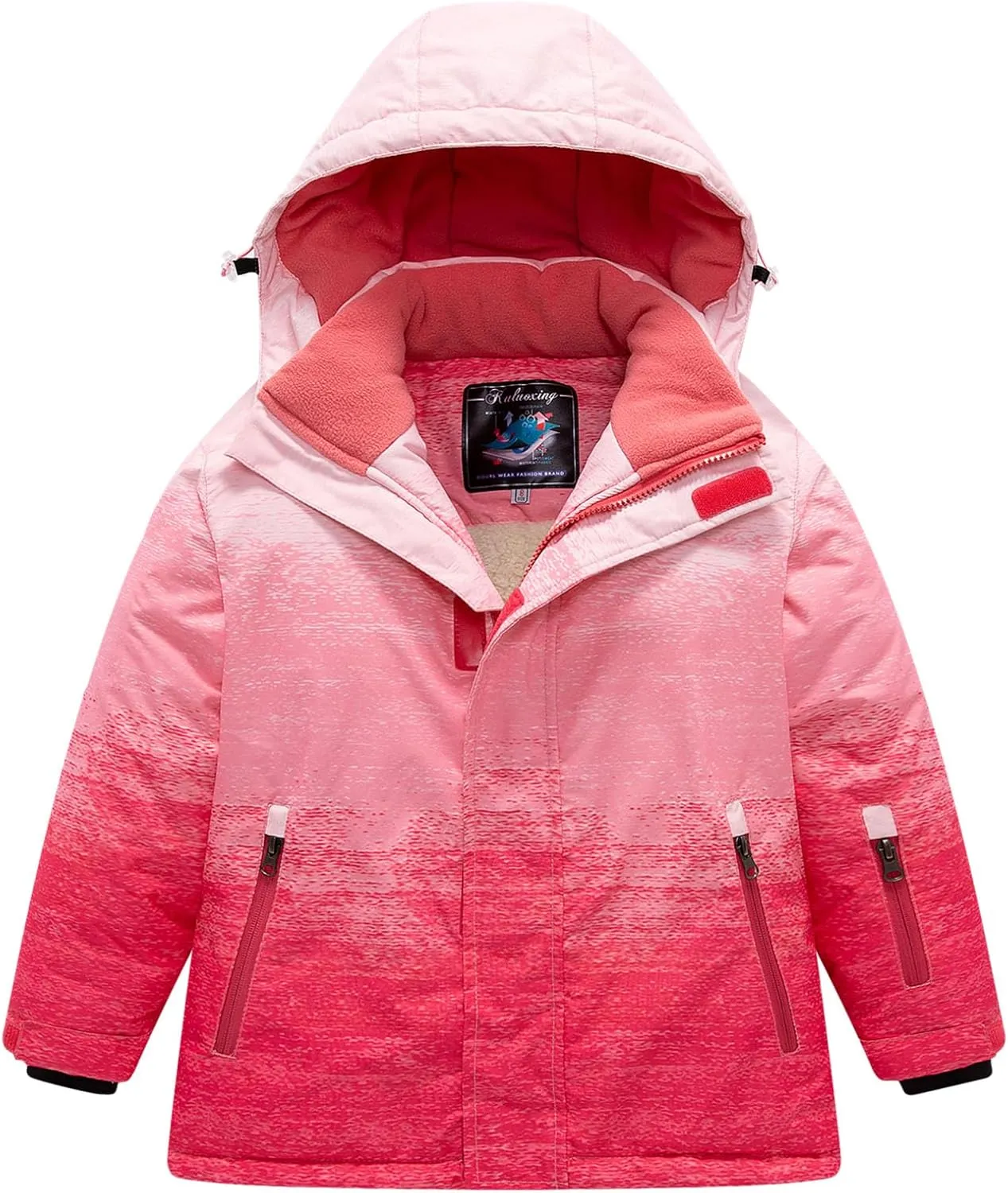 WOWULOVELY Girls Thicken Warm Snowsuit Hooded Ski Jacket Pants 2 Pcs Set Skiing Jacket with Pants