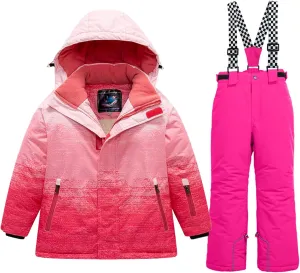 WOWULOVELY Girls Thicken Warm Snowsuit Hooded Ski Jacket Pants 2 Pcs Set Skiing Jacket with Pants