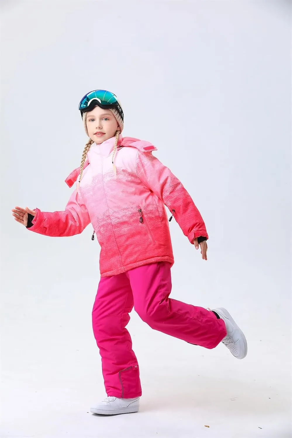 WOWULOVELY Girls Thicken Warm Snowsuit Hooded Ski Jacket Pants 2 Pcs Set Skiing Jacket with Pants