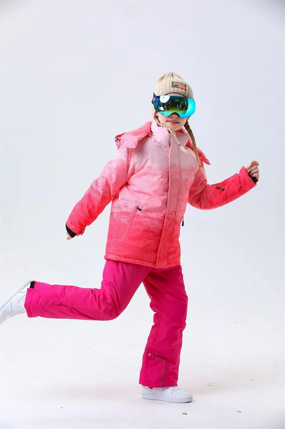 WOWULOVELY Girls Thicken Warm Snowsuit Hooded Ski Jacket Pants 2 Pcs Set Skiing Jacket with Pants