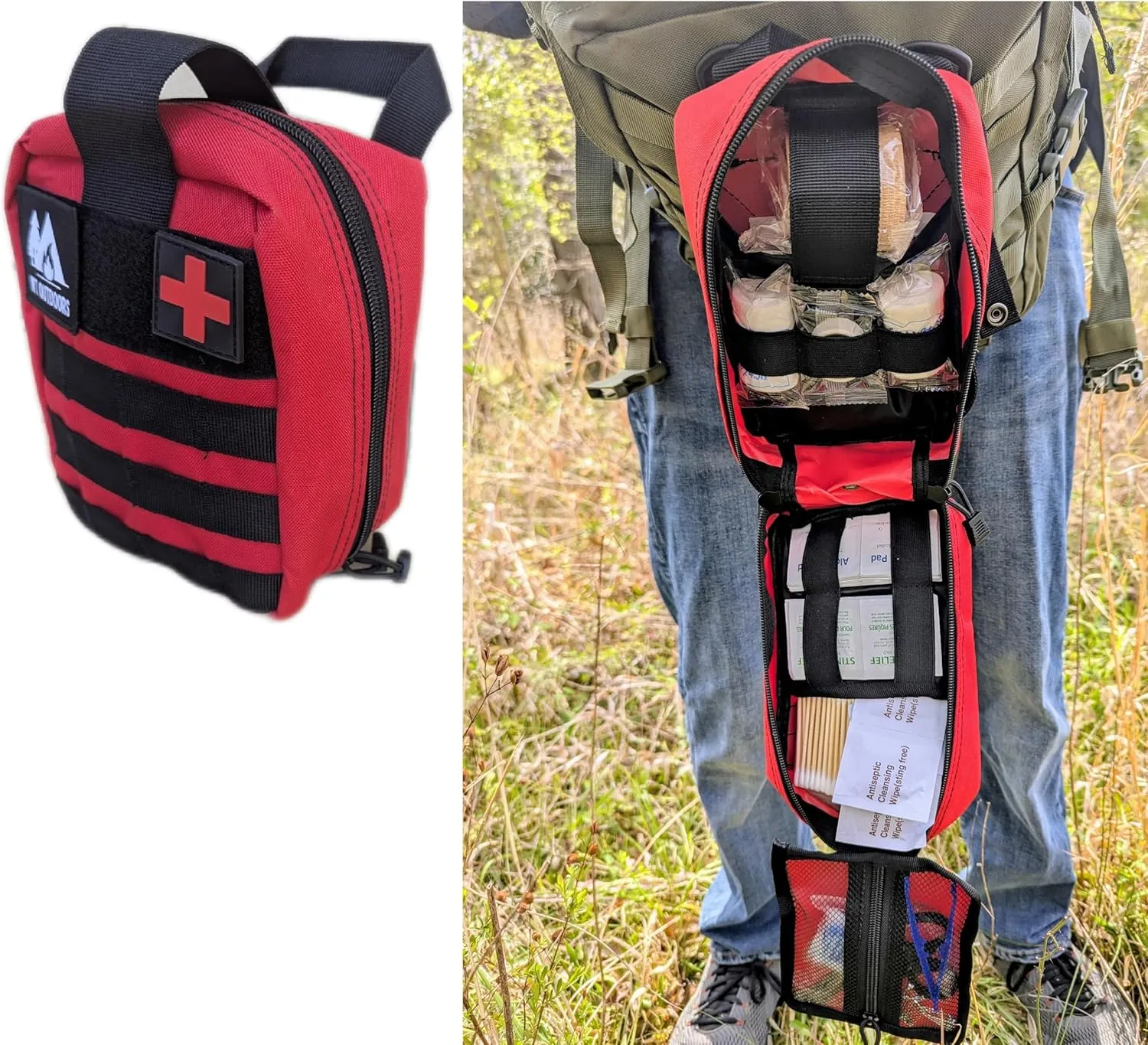 WT Outdoors First Aid Trauma Kit for Camping & Travel – Emergency Tactical IFAK Quick Deployment Bag with Burn Care,Wound Care,Survival Blanket, CPR Mask – Bleed Control