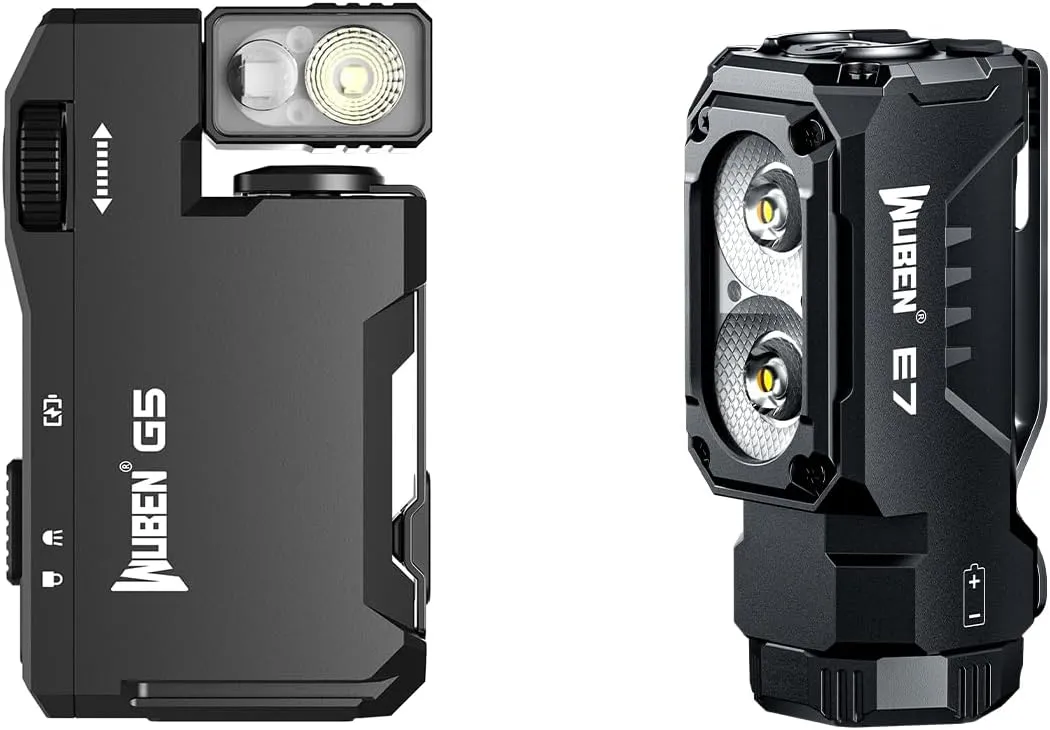 WUBEN G5 Rechargeable EDC Flashlight 400 Lumens Dual Light Sources Bundle E7 1800 Lumen Rechargeable Mini Flashlight with Magnet