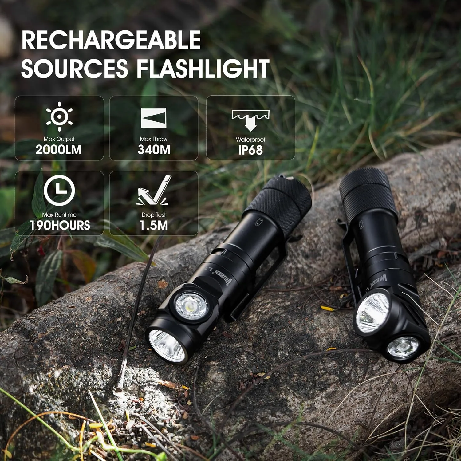 WUBEN L1 Rechargeable Flashlight High Lumens, 2000 Lumen Brightest Tactical Flashlight, Right Angle Super Bright LED Pocket Flashlight, IP68 Waterproof Magnetic Emergency Flashlight for Home Outdoors