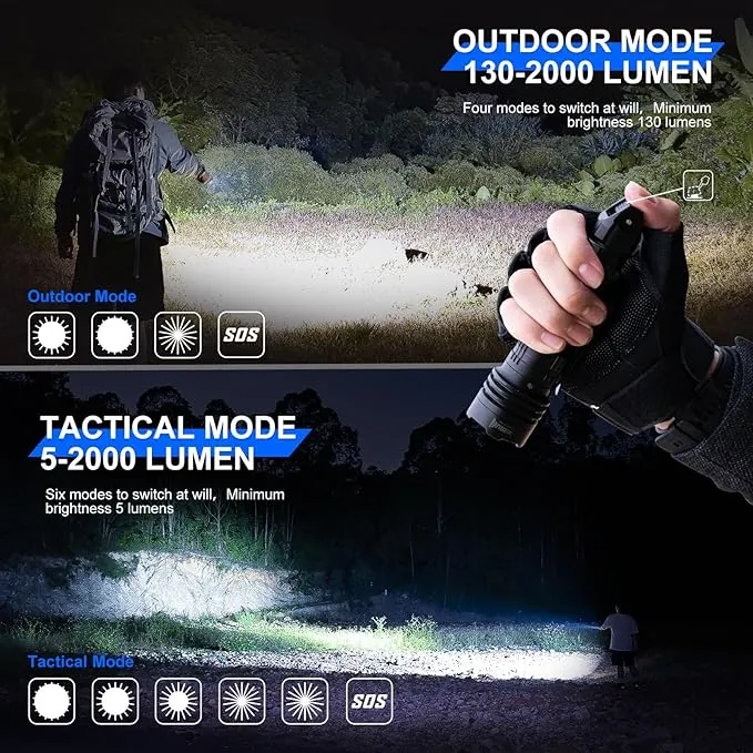 WUBEN T1 Tactical Flashlights 2000 High Lumens, Rechargeable Flashlight 498 Meters Long Beam Distance, Handheld Flash Light with Tactical Tail Button for Tactical Gear, Suvival, Emergencies, Outdoor