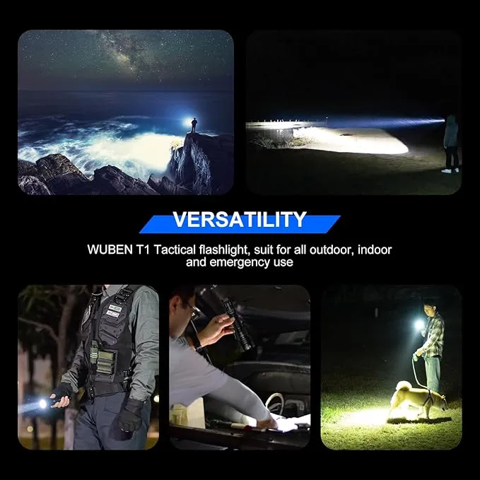WUBEN T1 Tactical Flashlights 2000 High Lumens, Rechargeable Flashlight 498 Meters Long Beam Distance, Handheld Flash Light with Tactical Tail Button for Tactical Gear, Suvival, Emergencies, Outdoor