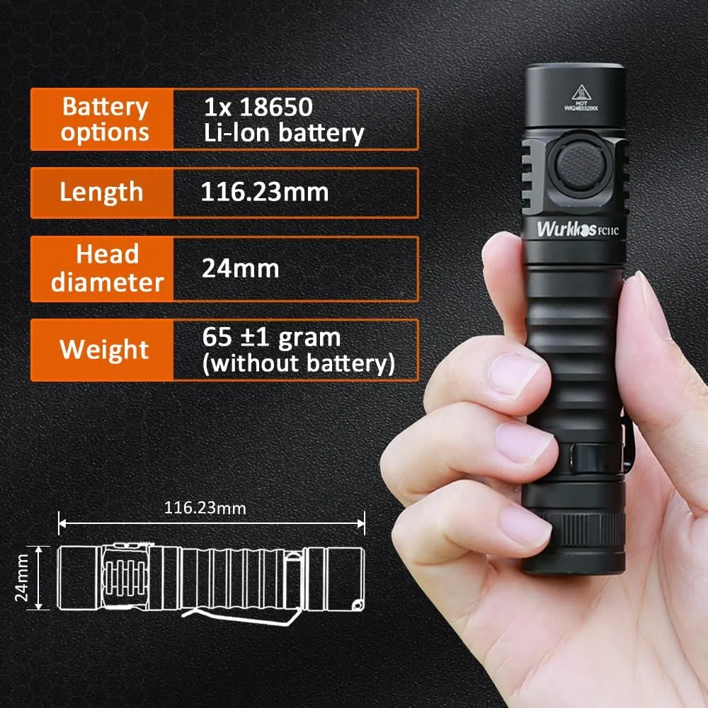 Wurkkos FC11C Led Flashlight Rechargeable 1200 Lumens, 155m Long Beam Distance, IP68 Waterproof Flashlights with Magnetic Base, Small Powerful EDC Flashlight for Camping, Hiking, Emergency(4000K)