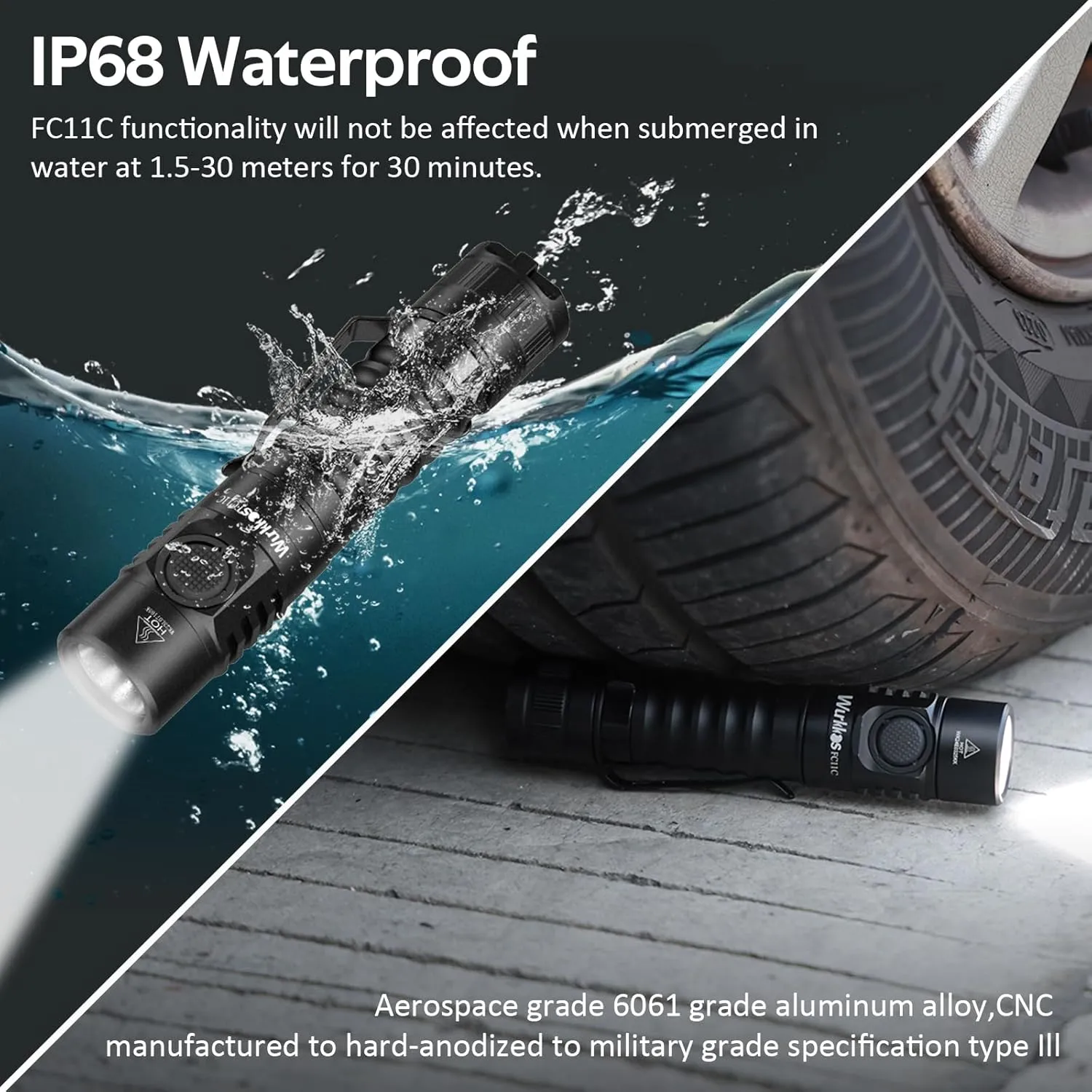 Wurkkos FC11C Led Flashlight Rechargeable 1200 Lumens, 155m Long Beam Distance, IP68 Waterproof Flashlights with Magnetic Base, Small Powerful EDC Flashlight for Camping, Hiking, Emergency(4000K)