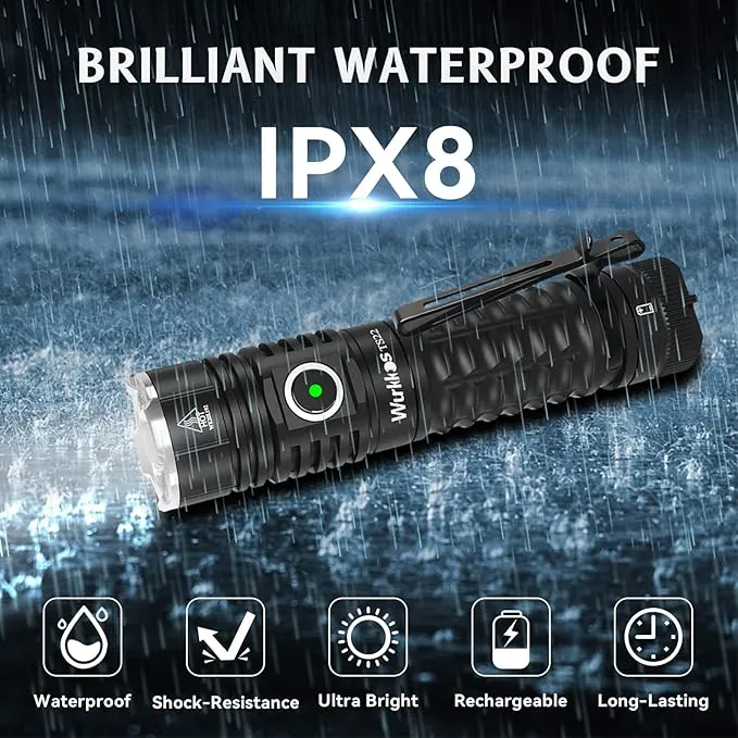 Wurkkos LED Flashlight Rechargeable High Lumen - TS22 4500 Lumens Super Bright EDC Flashlight USB C Charging IP68 Waterproof Regulated Output for Dog Walking Ramping Emergency Hiking