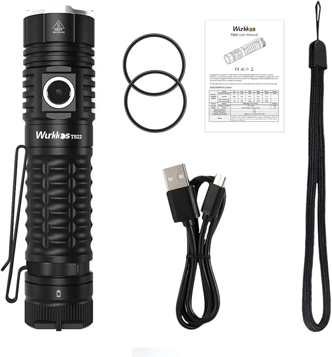 Wurkkos LED Flashlight Rechargeable High Lumen - TS22 4500 Lumens Super Bright EDC Flashlight USB C Charging IP68 Waterproof Regulated Output for Dog Walking Ramping Emergency Hiking
