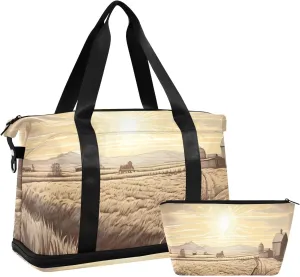 xigua Gym Bag Barn Landscape Travel Duffel Bag - Sports Gym Bag with Dry Wet Pocket Cosmetic bag & Shoes Compartment for Women and Men