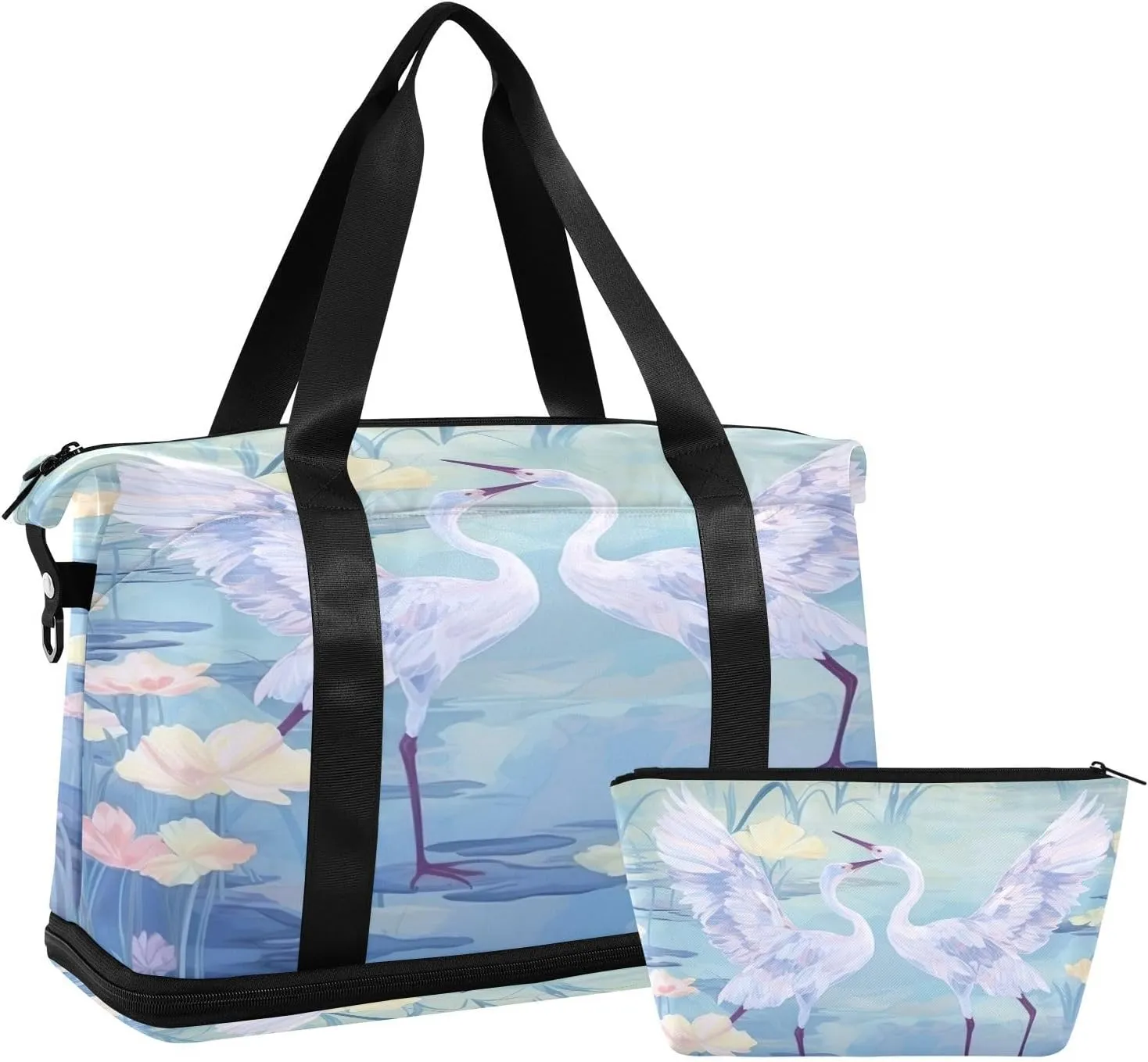 xigua Gym Bag Blue Cranes Travel Duffel Bag - Sports Gym Bag with Dry Wet Pocket Cosmetic bag & Shoes Compartment for Women and Men